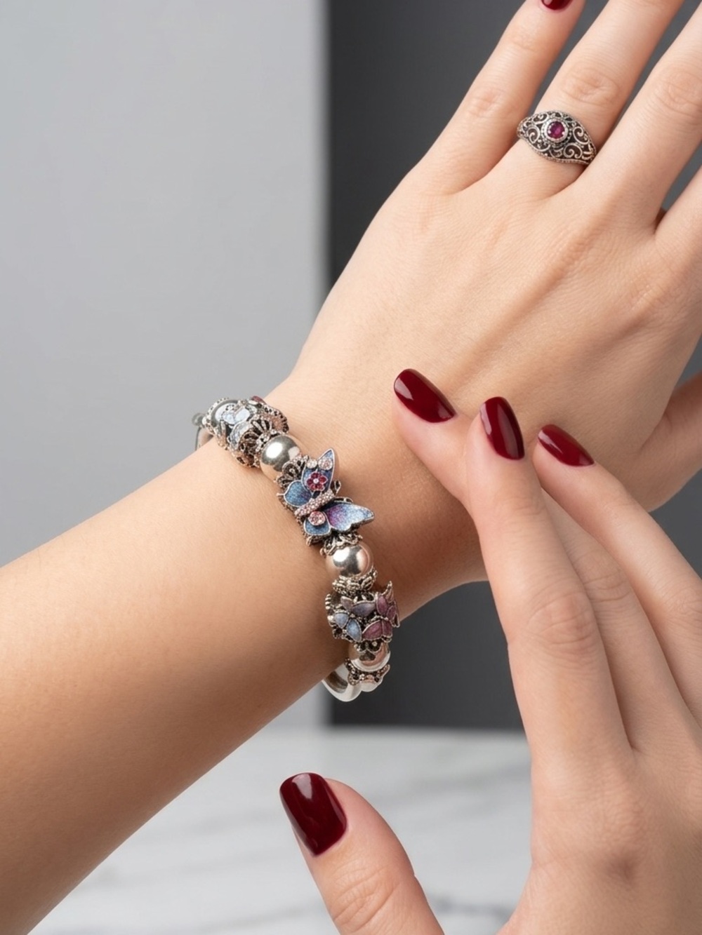 Better Bohemian 925 Sterling Silver butterfly toggle bracelet( #003 PSYCHE”)
